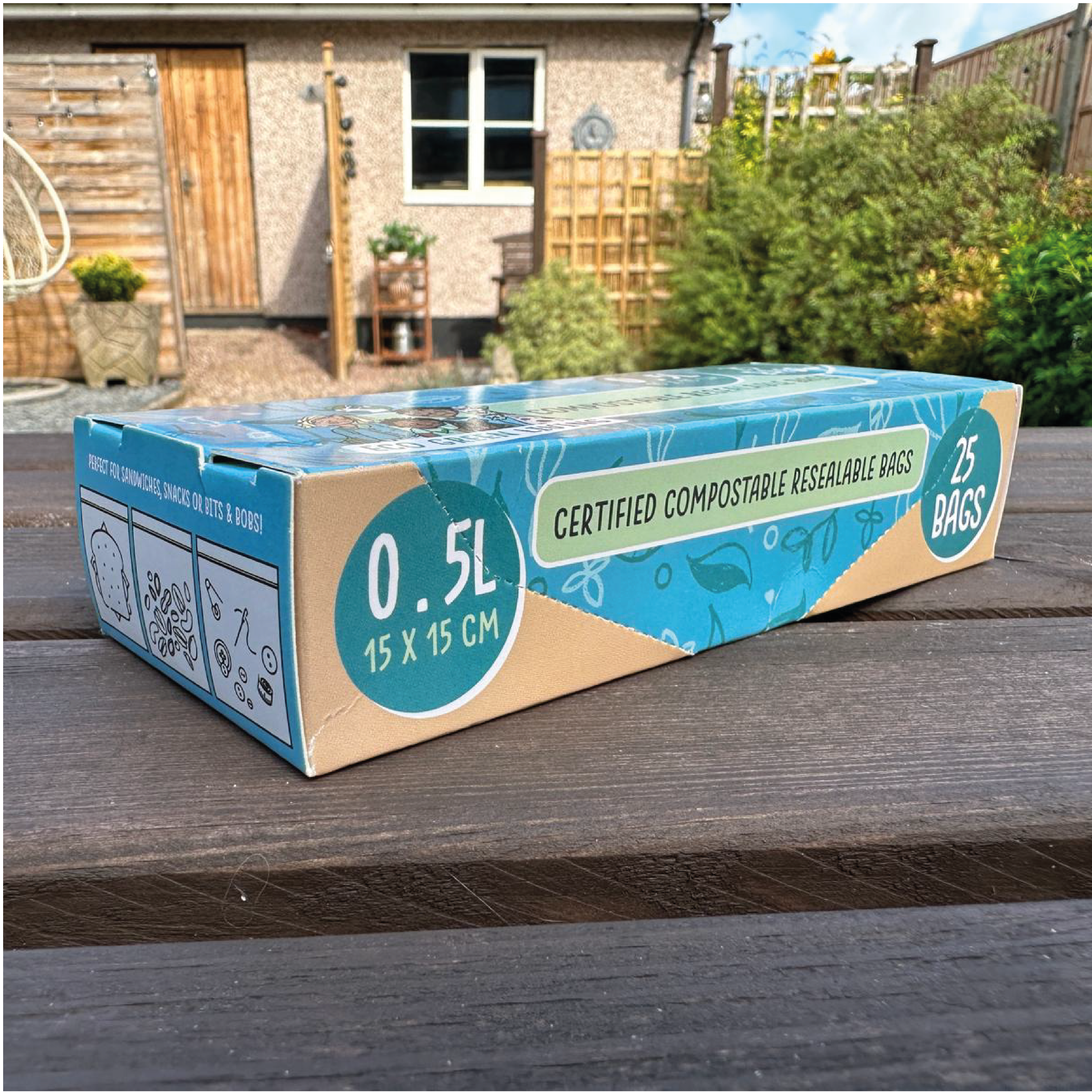 Eco Green Living – Großhandel Verpackung/Beutel zur Aufbewahrung von Lebensmitteln – Kompostierbare wiederverschließbare Beutel klein | 0,5 Liter (25 Beutel)1