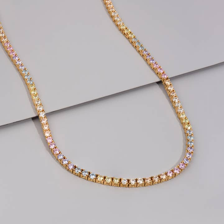 Collier de tennis arc-en-ciel en or vermeil Pave 18 carats pour la vente par Wanderlust + Co