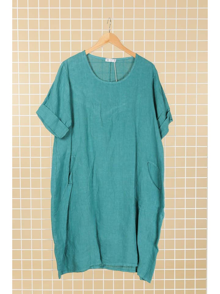 la maison des fibres naturelles - Wholesale Dress - Women's - Round neck dress in 100% linen 67619