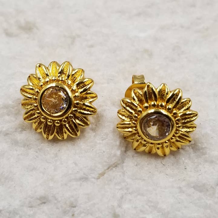Sunflower Diamond Earrings for wholesale by Treasure Wholesale