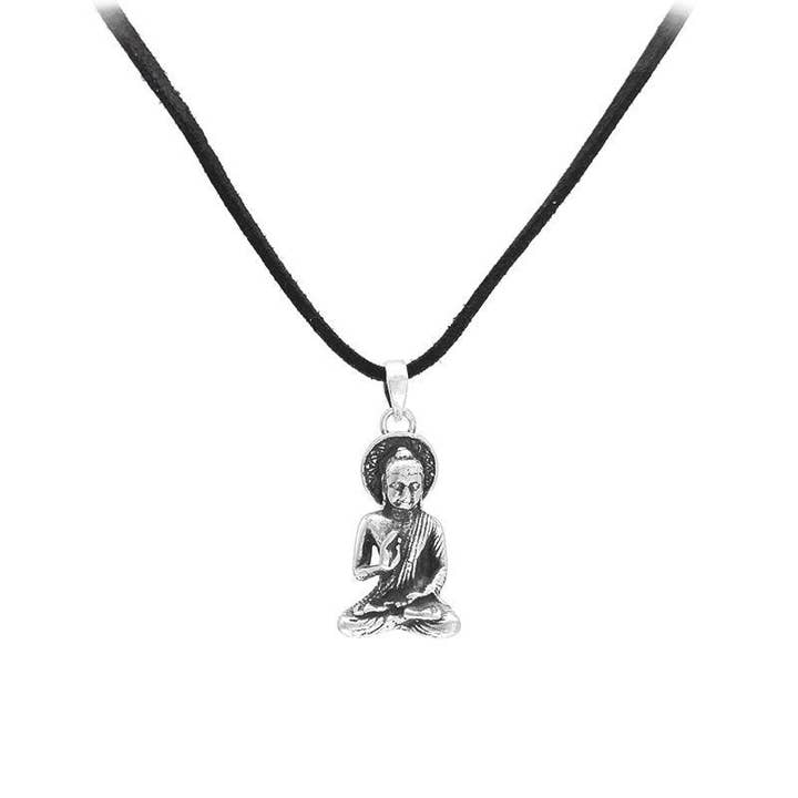 Collier Bouddha en argent sterling avec cordon en cuir ajustable pour la vente par SITA