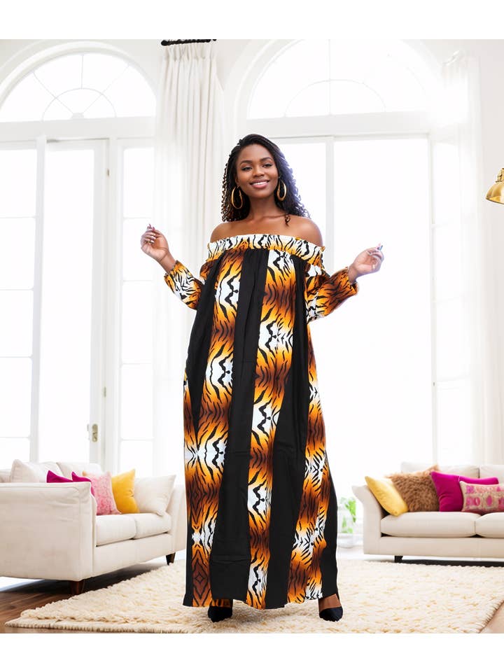KaraChic - Wholesale Dress - Women's - 7604 - Women's Mix & Match African Print off-Shoulder Dress2