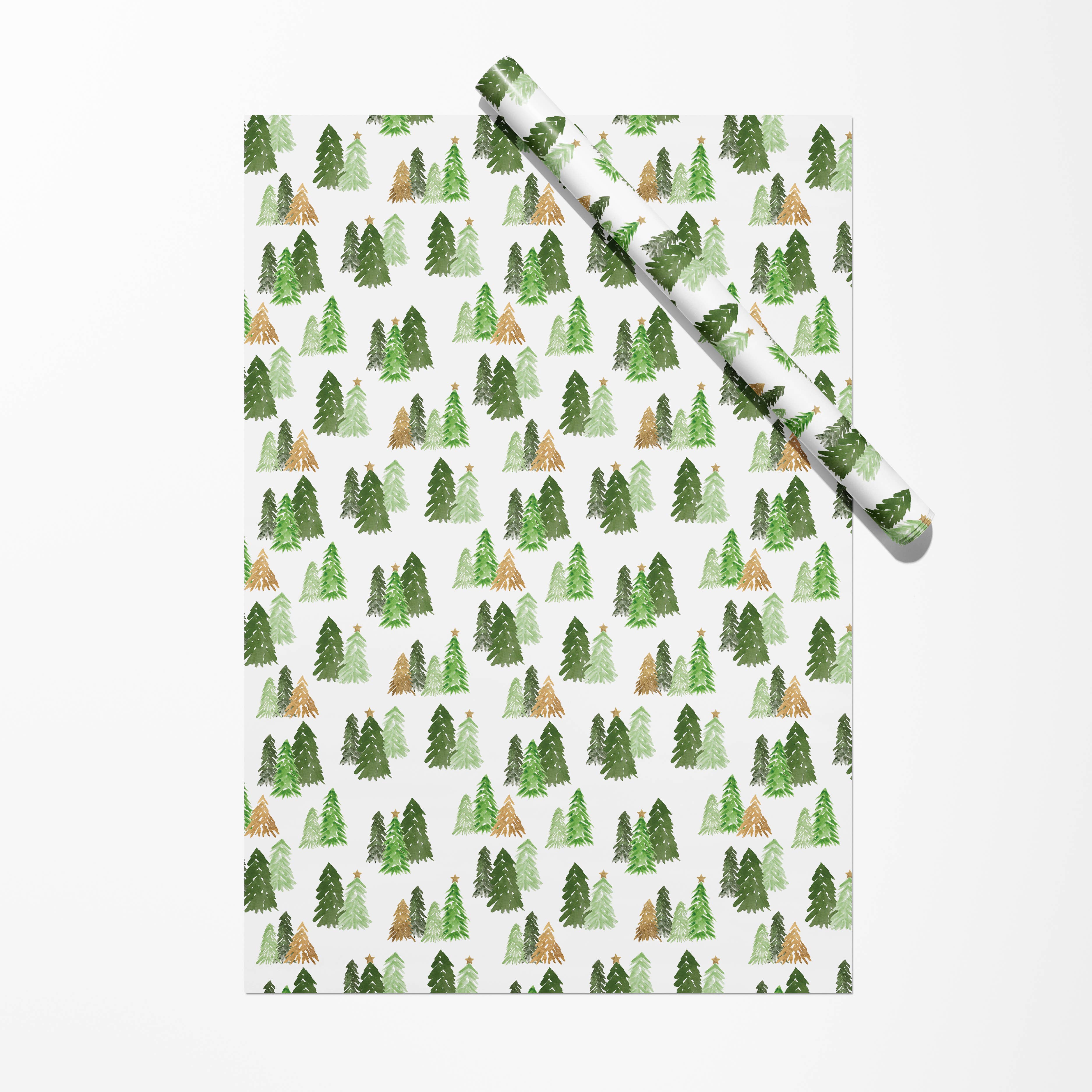 Gert & Co – wholesale Wrapping paper roll – Forest Trees And Gold Stars Gift Wrap | Woodland Christmas2