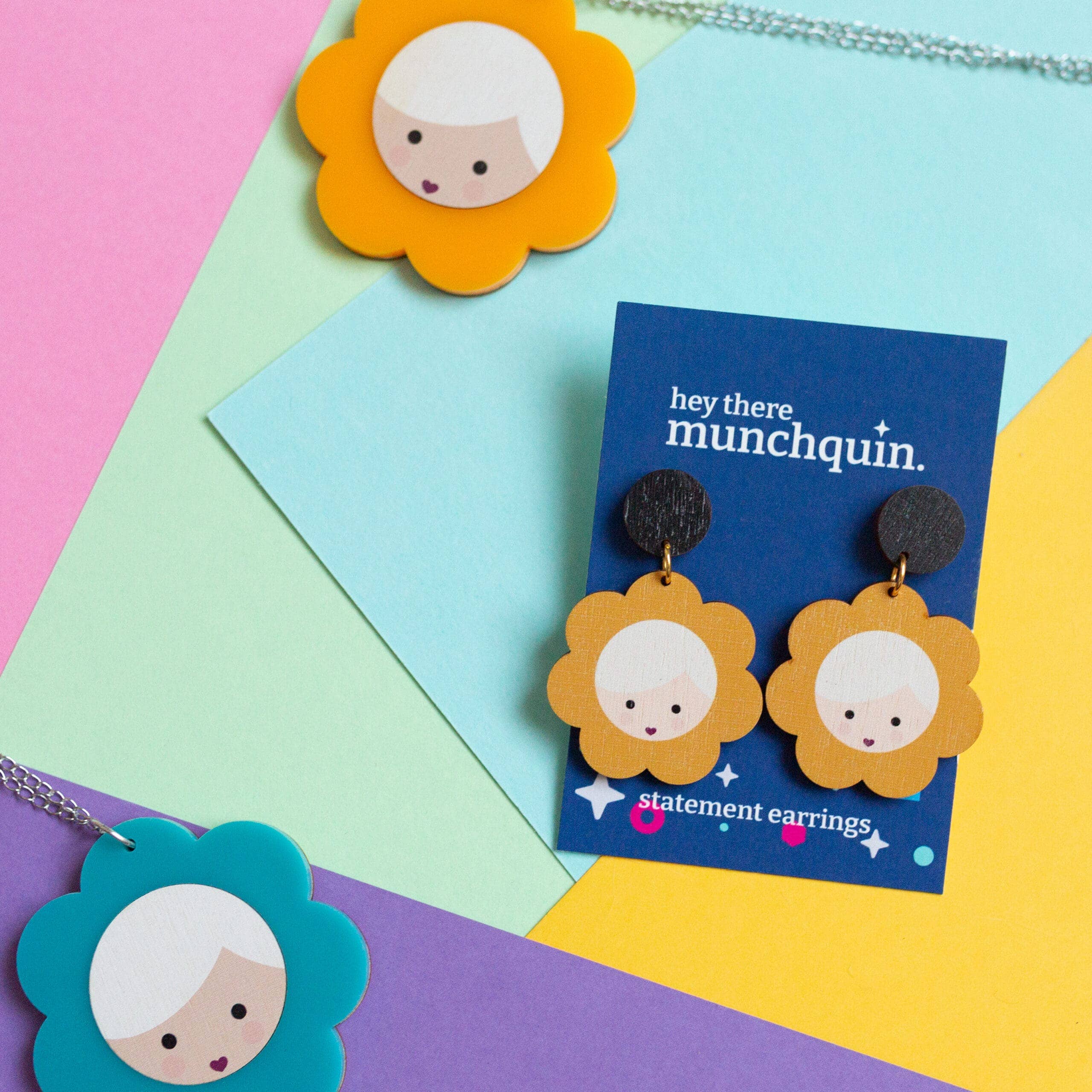 Hey There Munchquin - Wholesale Dangle Earrings - Eco-friendly ‘Flower Girl’ lightweight wooden drop earrings1