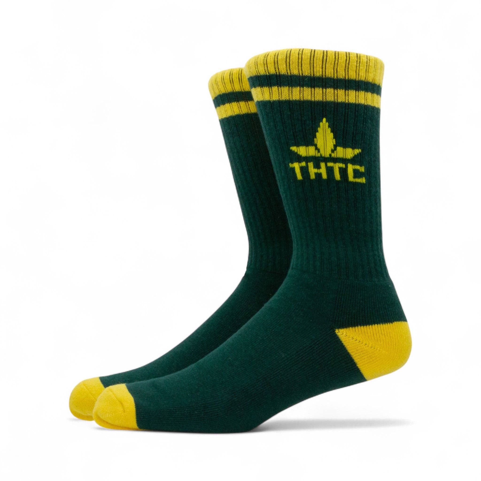 Bottle Green THTC logo Hemp Socks for wholesale on Faire