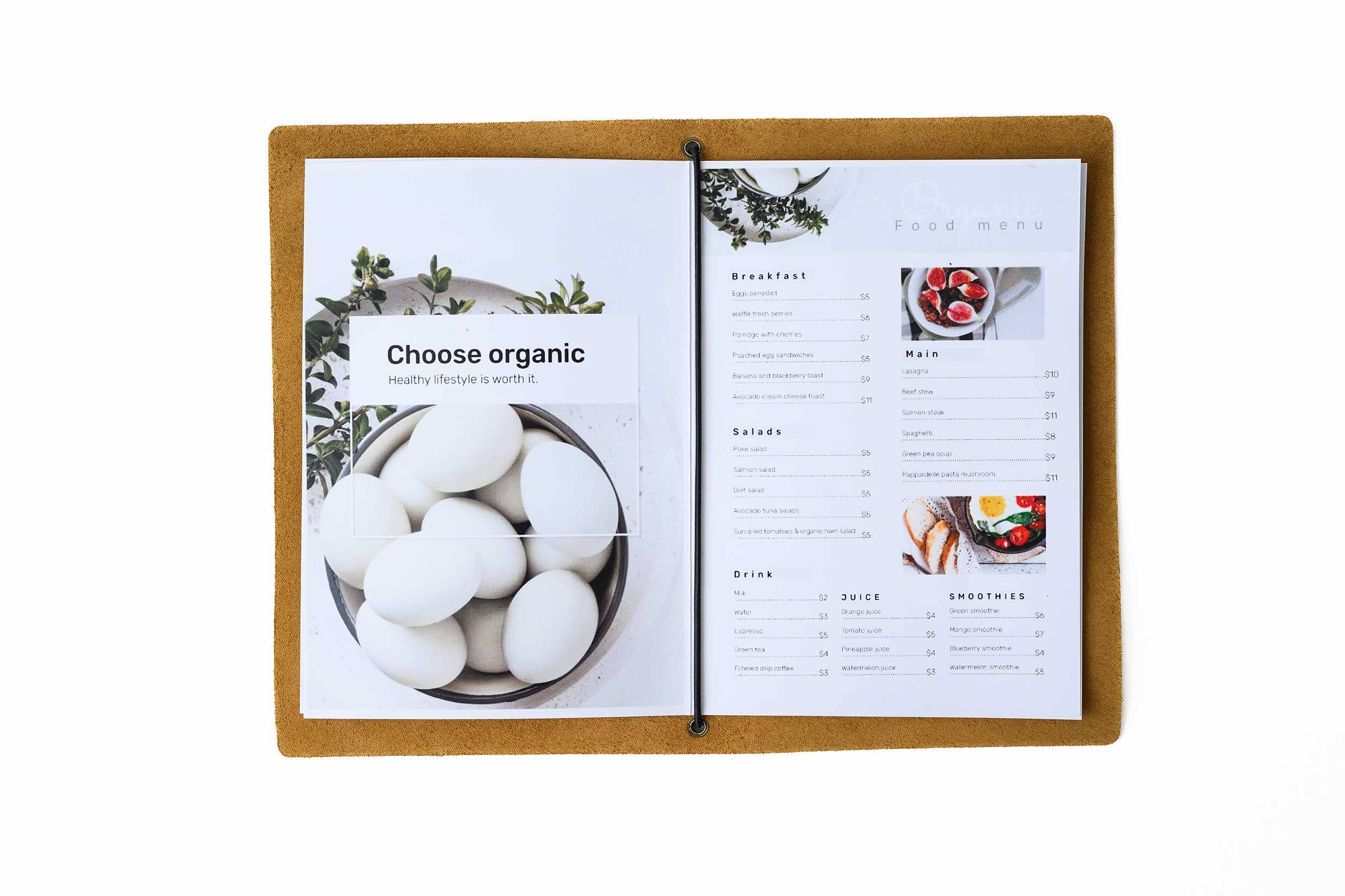 Inko Horeca Accessories – wholesale Mappar – Läder menymapp med gummilist för a5-ark5