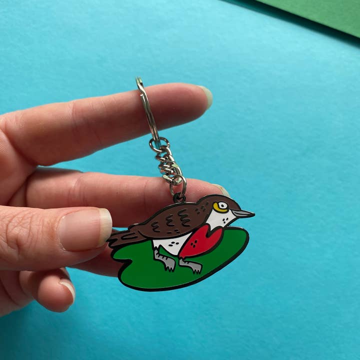 Robin and Leaf Enamel Keyring for wholesale by Fernandes Makes
