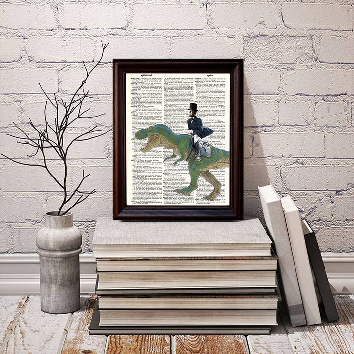 Fresh Prints of CT - Wholesale Art Print - Lincoln Riding Dinosaur Dictionary Print