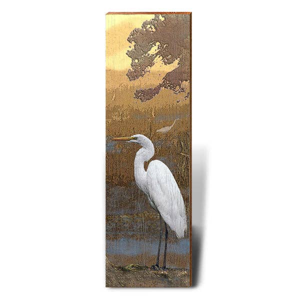 Panneau en bois Egret at Dusk | Impression murale sur bois véritable pour la vente par Mill Wood Art