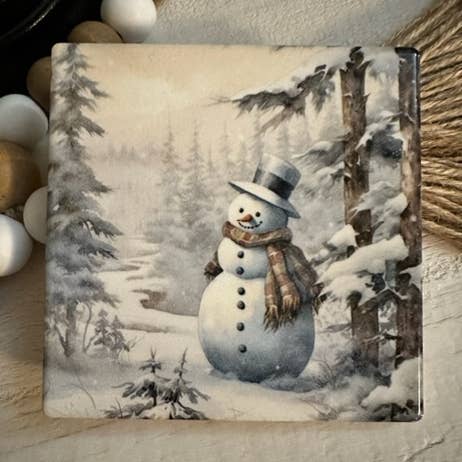 Winter Snowman Ceramic Coasters for wholesale by Dogwood Graphics & Design