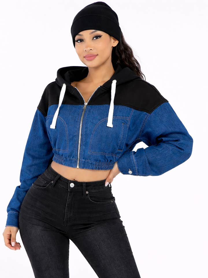 Giacca H032 - combinazione di jeans con felpa da baseball in french terry per la vendita all'ingrosso da parte di LABIJOU