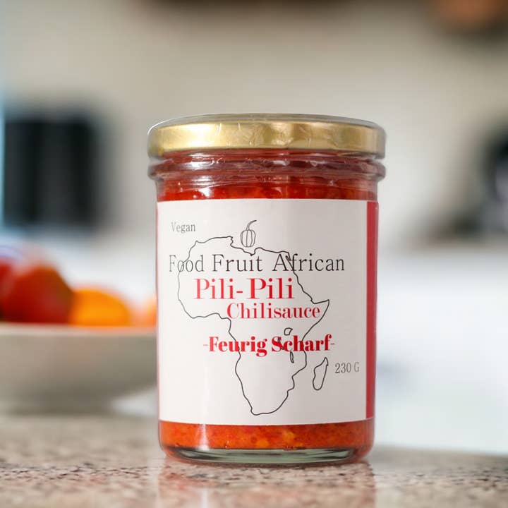 Food Fruit African - Vente Sauces piquantes - Sauce piquante ardente Pili-Pili. Épicé et aromatique. 230 g