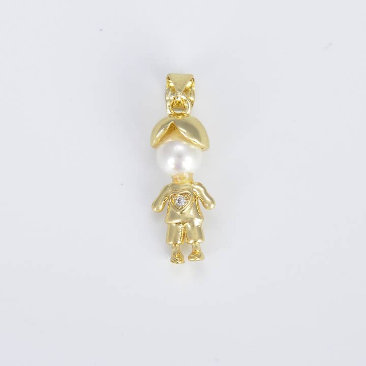 Beads Creation - Wholesale Individual Charm/Pendant - Dainty Boy and Girl Charm with Pearl Pendant, Mother's Gift