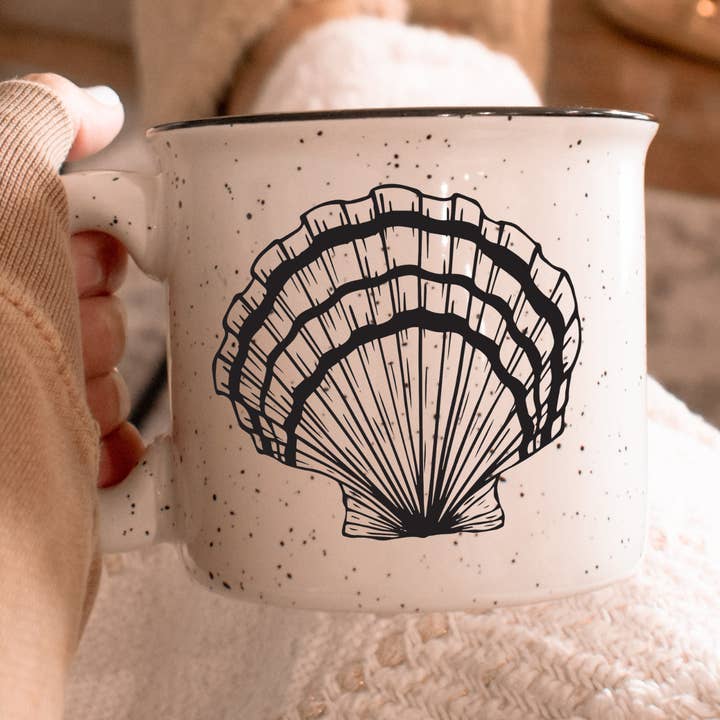 Seashell Ceramic Mug Speckled Cream 13oz for wholesale by SEA + SHELL