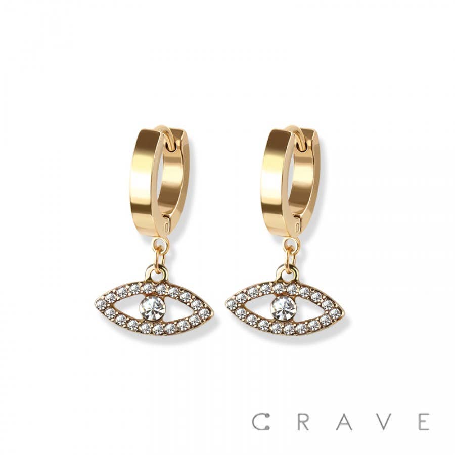 CRAVE - Wholesale Huggie Earrings - PAIR OF HUGGIE/HOOP EARRINGS WITH CZ PAVED EVIL EYE CHARM1