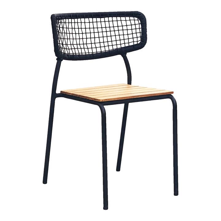 Nashville Esszimmerstuhl aus Teak mit schwarzem Seilrücken und schwarzen Beinen für den Großhandel von House Nordic