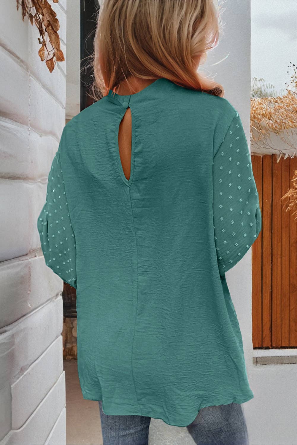 PRETTY BASH - Wholesale Blouse - Women's - Solid Swiss Dot Balloon Sleeve Blouse1