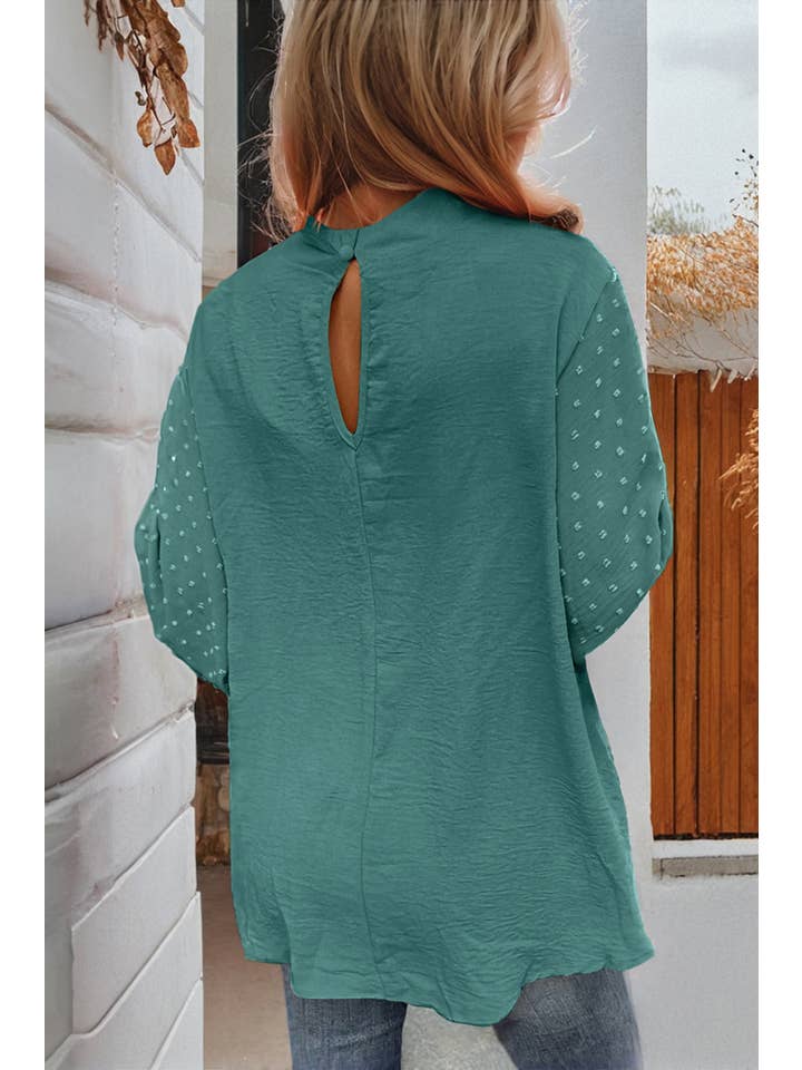 PRETTY BASH - Wholesale Blouse - Women's - Solid Swiss Dot Balloon Sleeve Blouse1