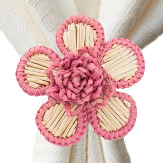 Rond de serviette fleur en iraca - Vaisselle en paille et raphia pour la vente par Artett