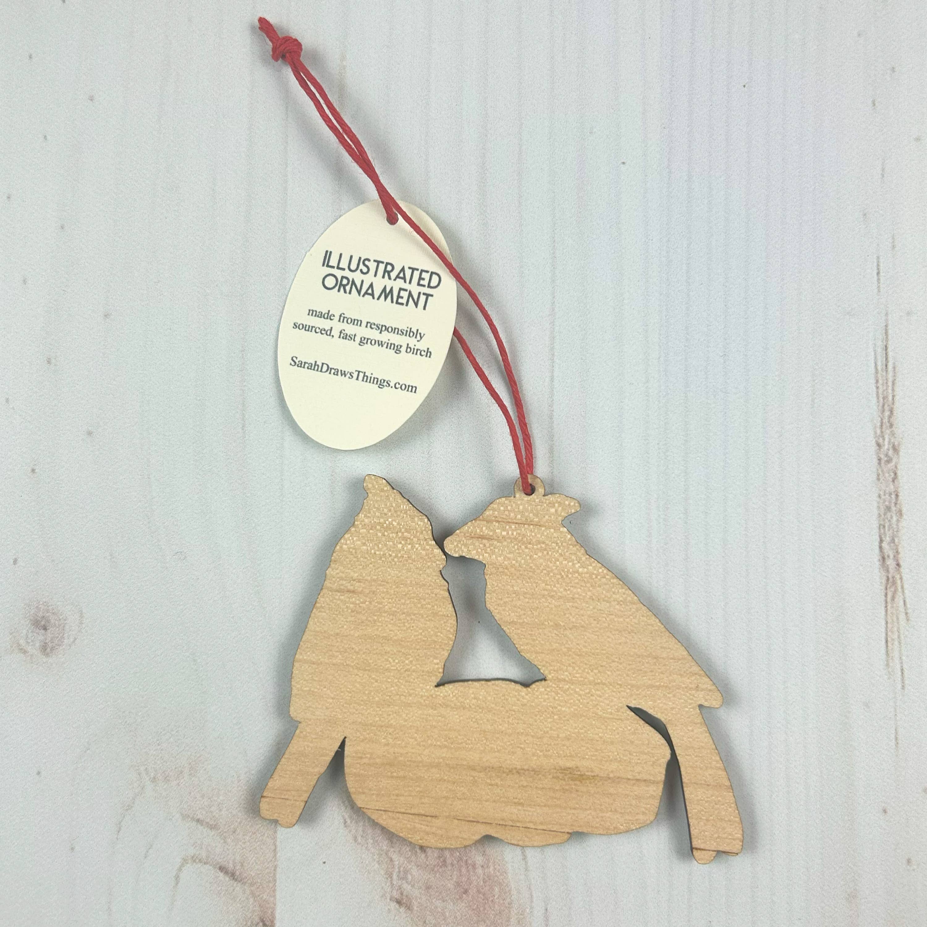 Sarah Draws Things - Wholesale Ornament - Cardinal Tastykake - 3.5" illustrated wooden tree ornament2