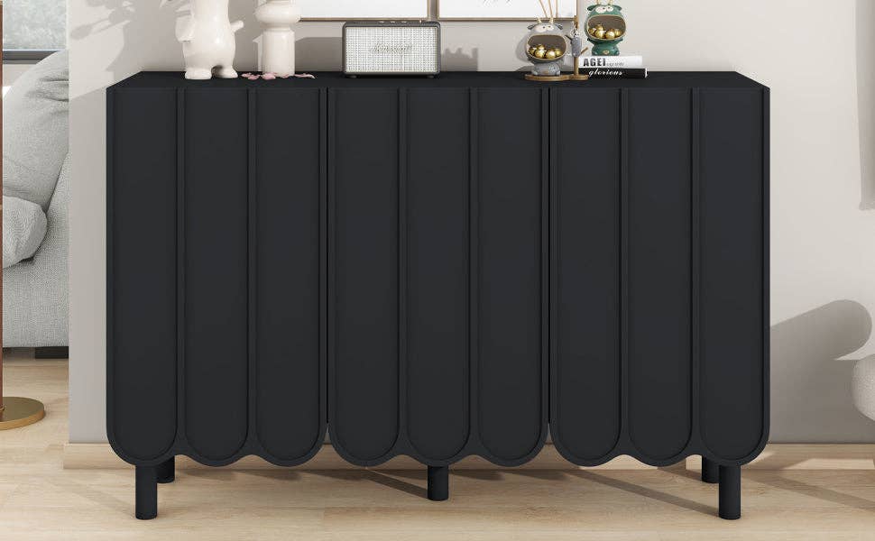 39F Inc. - Wholesale Cabinet - Minimalist Shoe Cabinet/Sideboard (Black/White, Wave Doors)19