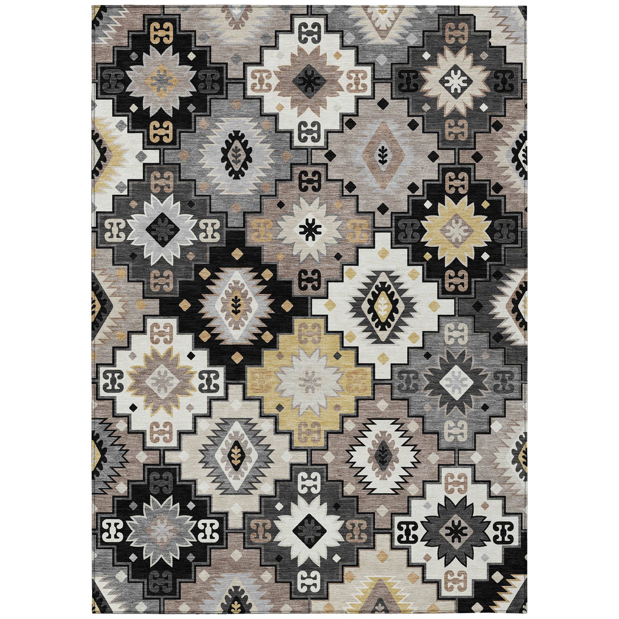 HomeRoots - Wholesale Area Rug - 5' X 8' Black Wheat And Gray Southwestern Washable Area Rug1