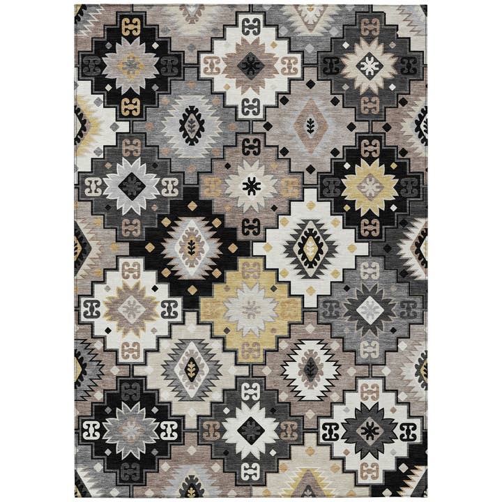 HomeRoots - Wholesale Area Rug - 5' X 8' Black Wheat And Gray Southwestern Washable Area Rug1