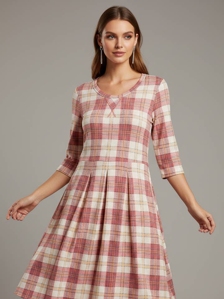 LMD5056 Rood en Geel Geruite Jurk voor wholesale door LTX Sportswear