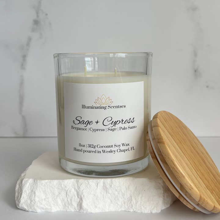 Cypress + Sage 11oz | Coconut Soy Scented Candle for wholesale by Illuminating Scentses