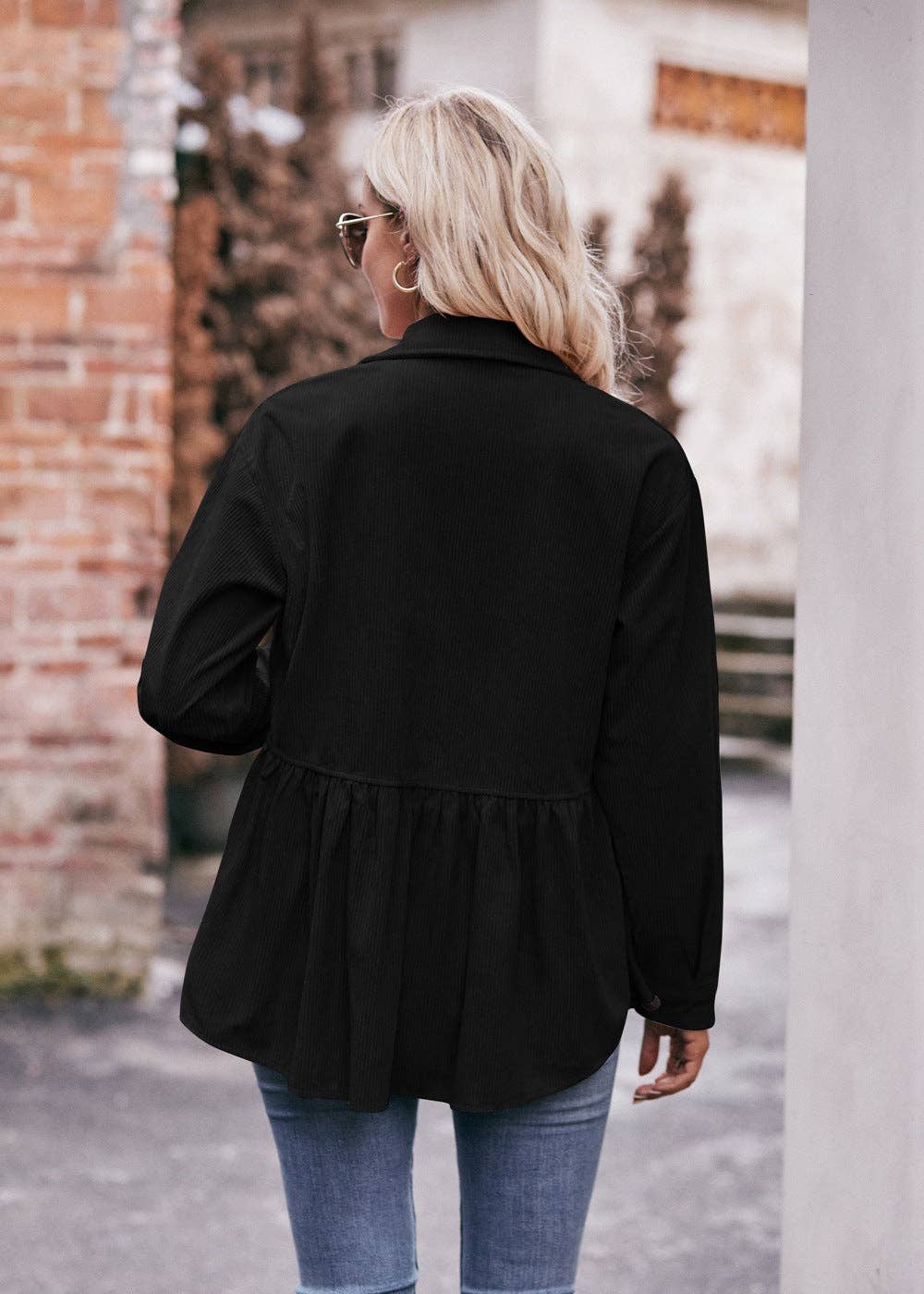 Suhkasana - Vendita all'ingrosso Camicia button down - Donna - Camicia Babydoll in Velluto a Coste Casual Top Ispirato al Vintage2