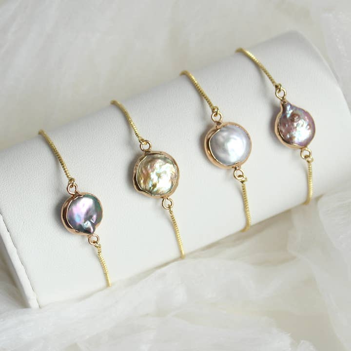 iBijoux - Vente Bracelets à breloques/pendentifs - Bracelet en perles de monnaie d'eau douce plaqué or (1B01d)4