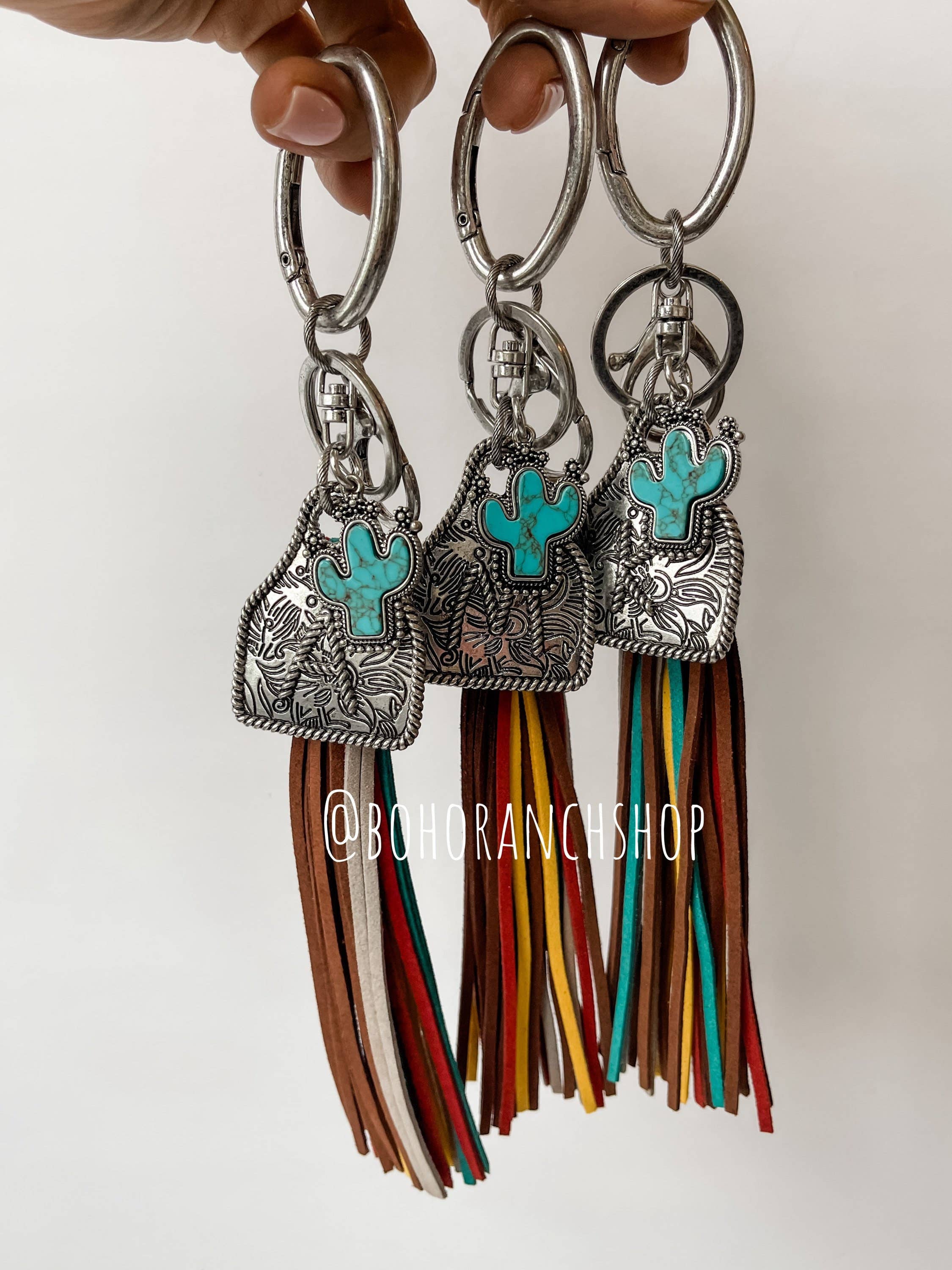Boho Ranch Shop - Wholesale Keychain - Women's - Western Initial Eartag Keychain - Cactus Pedant2