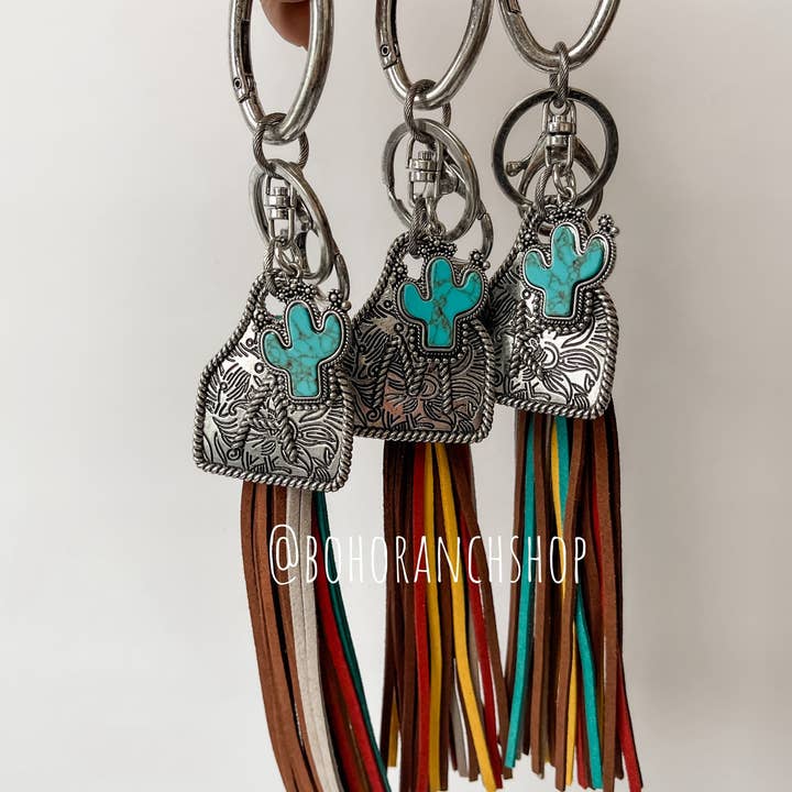 Boho Ranch Shop - Wholesale Keychain - Women's - Western Initial Eartag Keychain - Cactus Pedant2