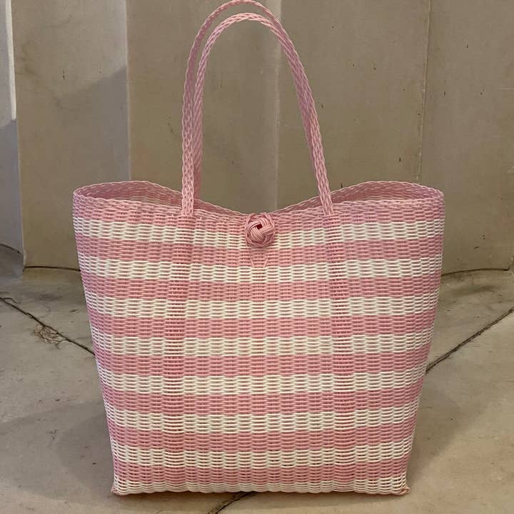 The Lilley Line - Wholesale Tote Bag - Women's - Large, Lined Paper Stripe in Baby Pink + White Tote