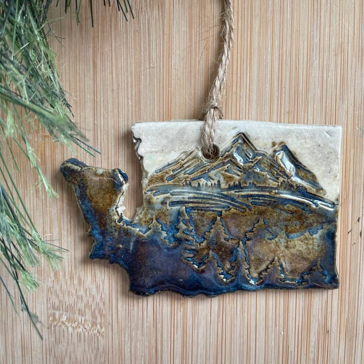 Flow Art Studios - Wholesale Ornament - Rustic Washington with Trees Ceramic Ornament