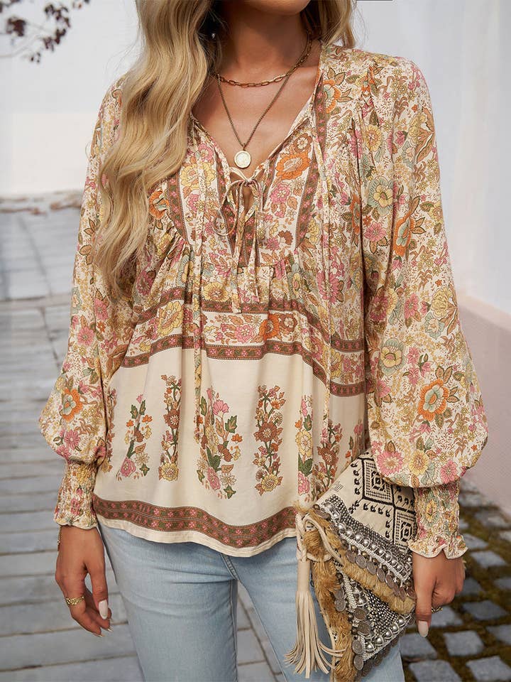 world apparel - Wholesale Blouse - Women's - 2025 NEW Bohemian Rhapsody Resort Chic Print Top4