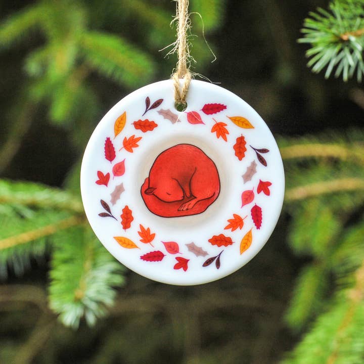 Hibernating Squirrel Ceramic Tree Decoration for wholesale by frog and gnome