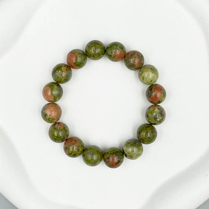 Ole - Wholesale Beaded Bracelet - Unakite Stone Stretch Bracelets B1594-12MM1