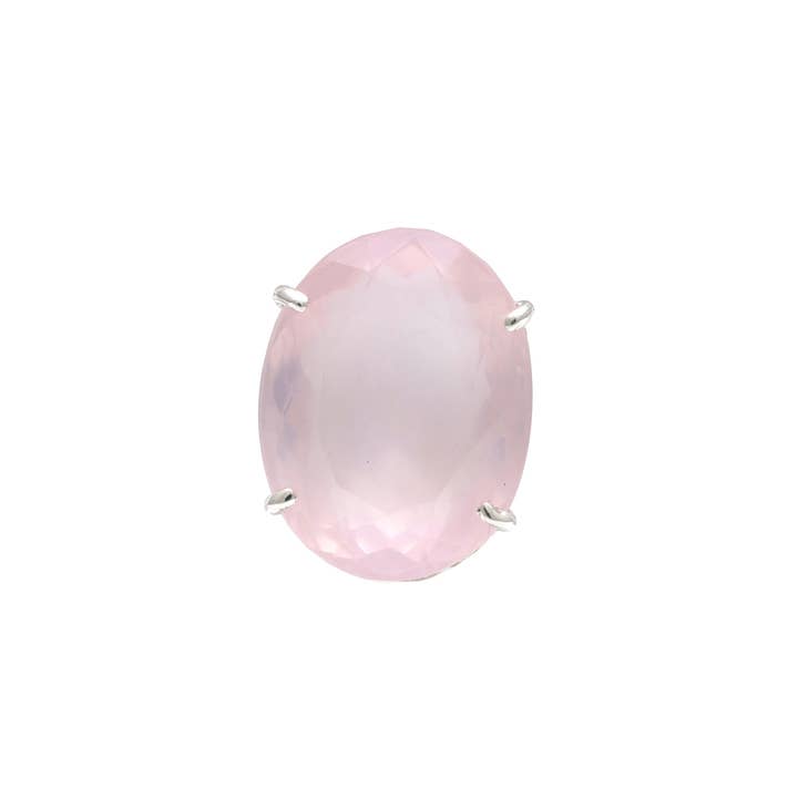 21 - 22 Ct Oval Cut Rose Quartz Stone Adjustable Cocktail Ring in US Size 7 in Silver Setting for wholesale by Vayo Pearls