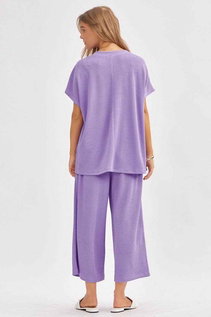 Dear Scarlett - Vendita all'ingrosso Completo top e pantaloni (NON loungewear) - Donna - Top Solido + Pantaloni a Gamba Larga TRVSET-PALMBEACH2