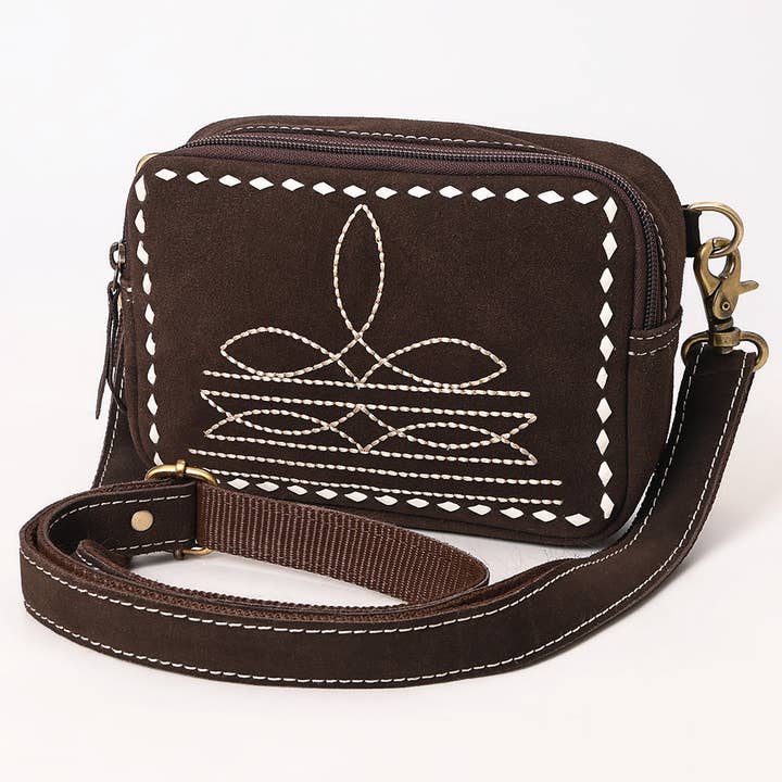 LS Western - Wholesale Crossbody Bag - Women's - ADBGA710 Suede Camera Bag - Western Stitch Detail with Adjustable Strap1