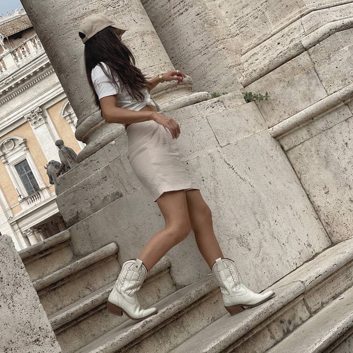 ivoor Onstuitbare westerse cowboylaars van ivoorkleurig leer voor dames voor groothandel op Faire9