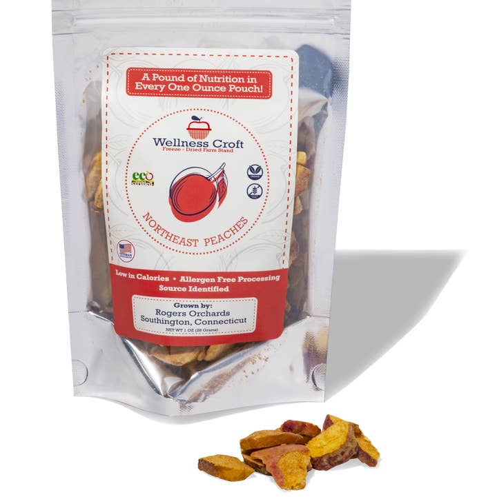Freeze-dried Northeast EcoCertifiedâ„¢ Peaches Pouch for wholesale by Wellness Croft