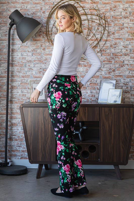 NOIR/ROSE VIF PANTALON À MOTIF FLORAL EP6717-15 en vente sur Faire9