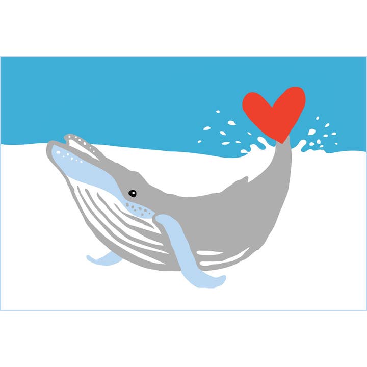 Carte de vœux RLO-118 en forme de baleine avec cœurs pour la vente par Rigel Paper