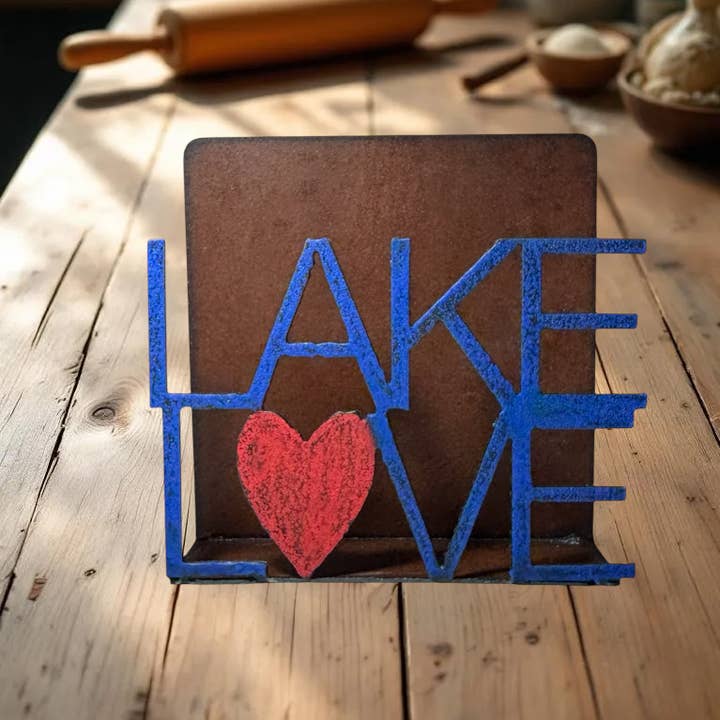 Lake Napkin Holder rustic metal functional gifts Lake Love for wholesale by Whimsies