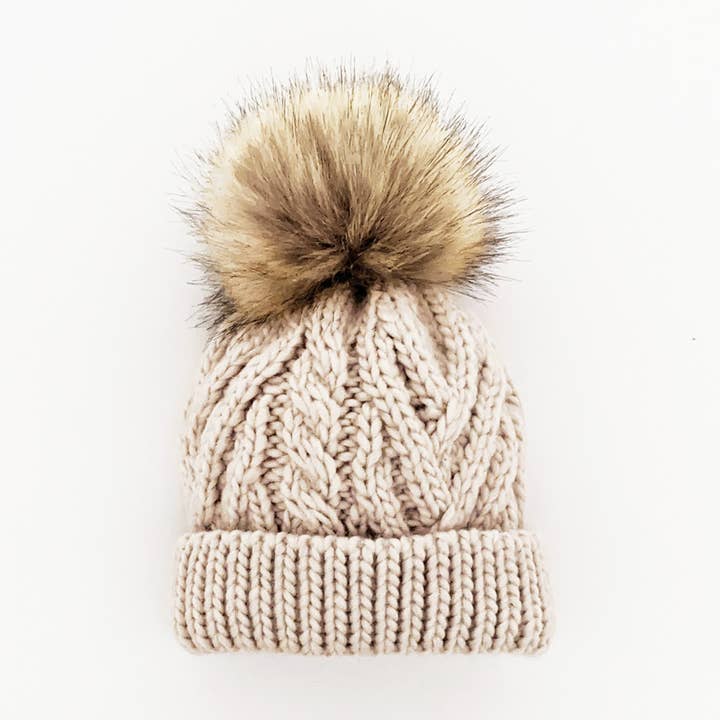 Oatmeal Pop Pom Pom Beanie Hat Baby & Kids for wholesale by Huggalugs