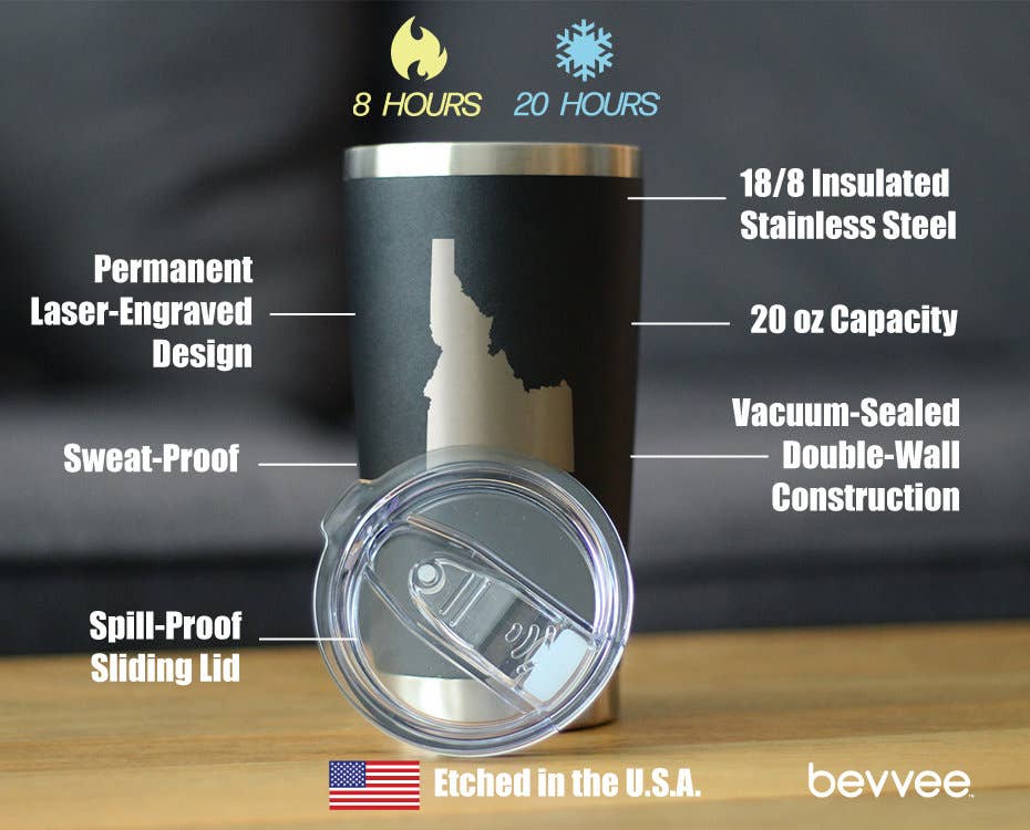 bevvee - Wholesale Insulated Mug/Tumbler - Idaho Outline Insulated Travel Tumbler - Idahoans Gifts9