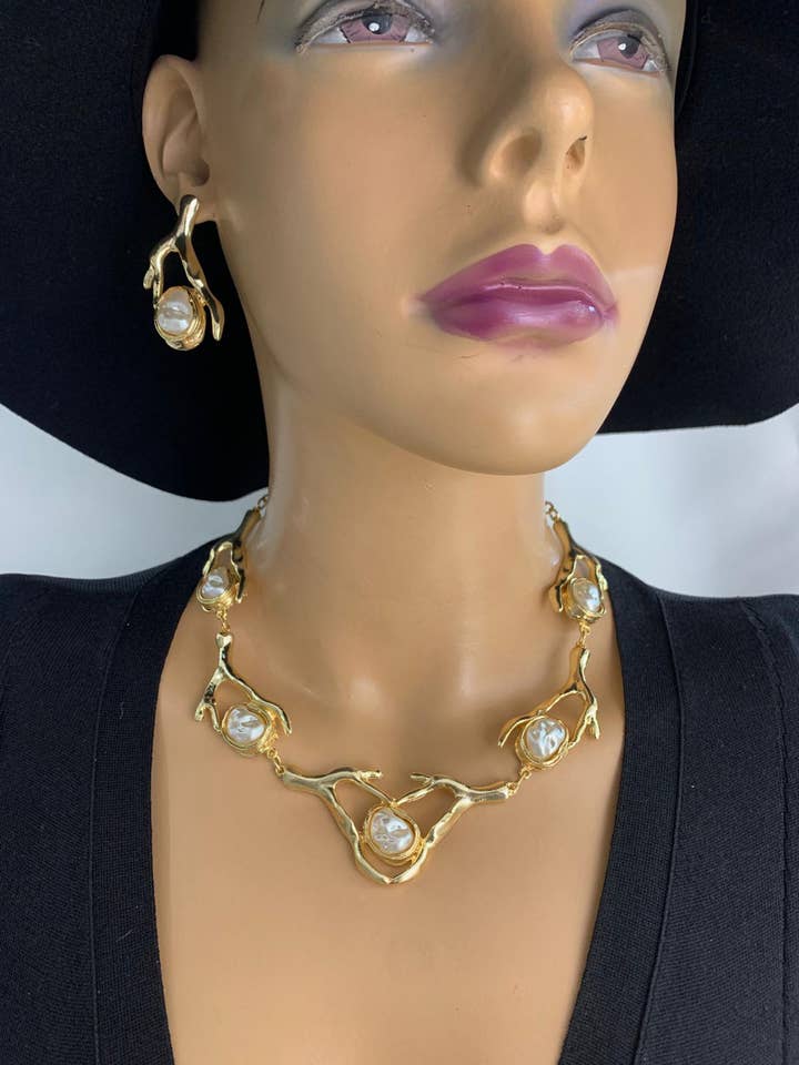 gold-plated necklace and earring set for wholesale by BUBU BY TEKIN SHOP