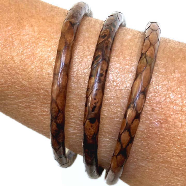 Melokane - Wholesale Bangle Bracelet - Handmade Python Leather Bracelets - Brown Color